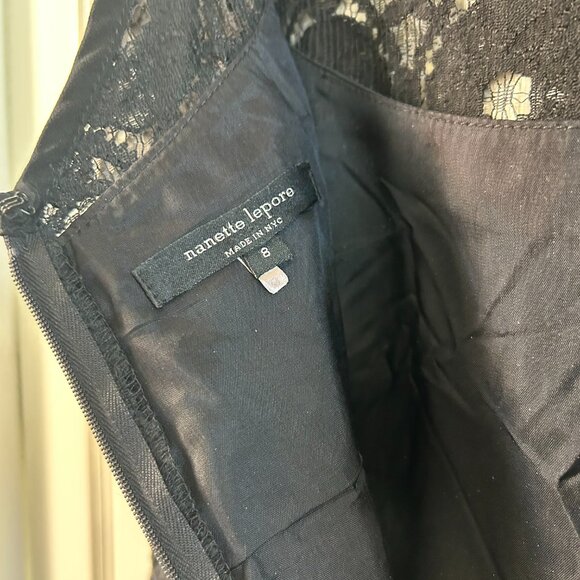 Nanette Lepore Dress Black Lace Overlay Sheath Cap Sleeve SZ8 Cocktail Party - Picture 8 of 10